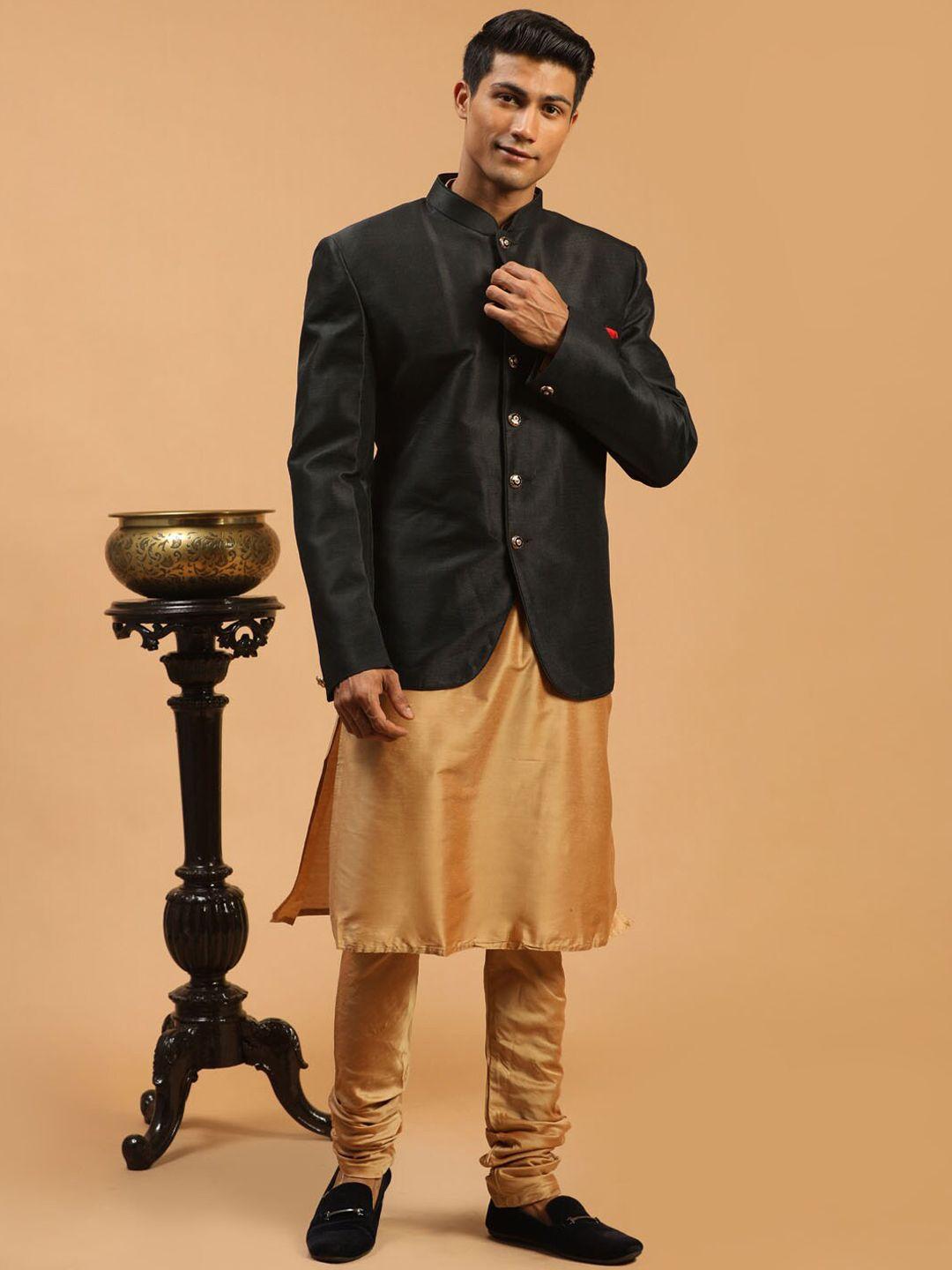 vastramay men regular straight kurta with churidar & jacket