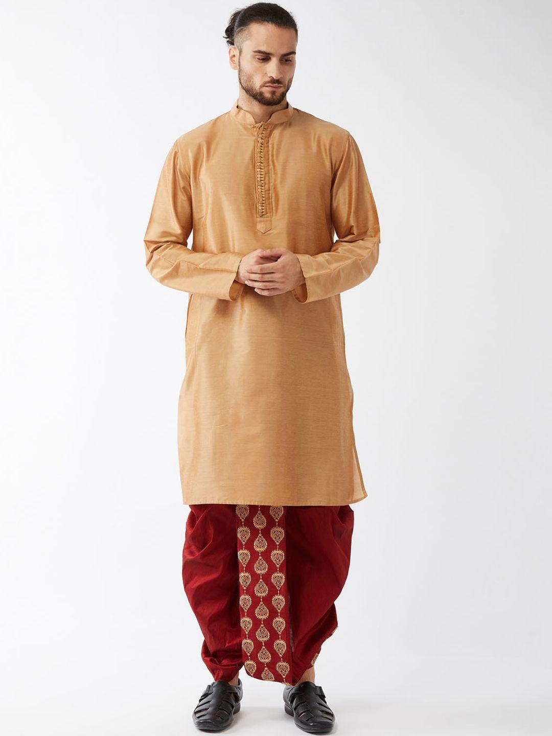 vastramay men rose gold kurta with dhoti pants