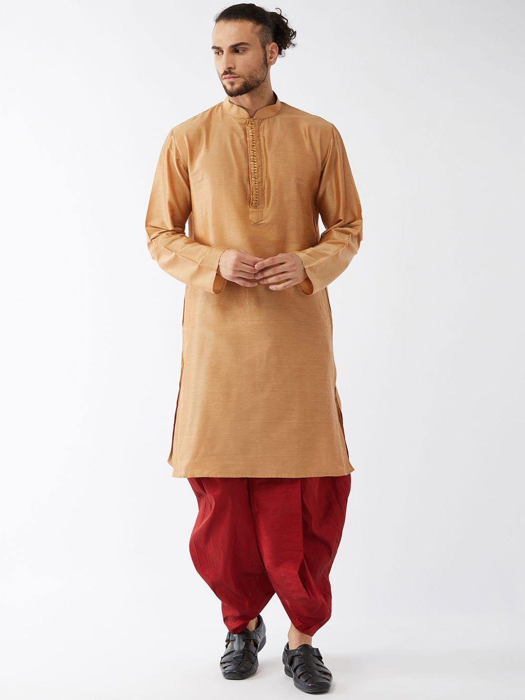 vastramay men rose gold kurta with dhoti pants