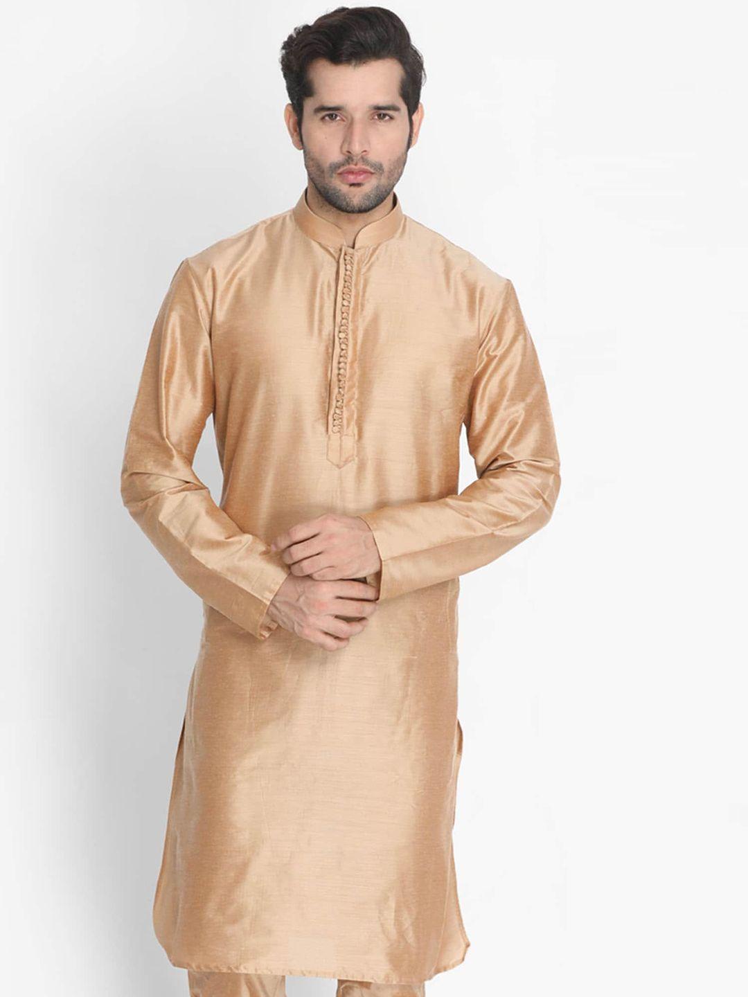 vastramay men rose gold thread work kurta