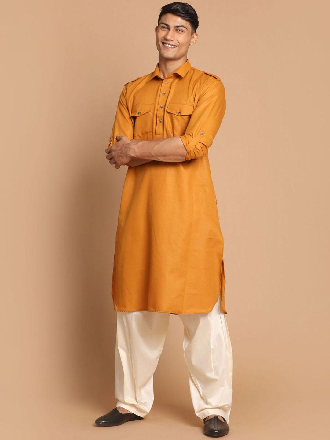 vastramay men rust brown & cream-coloured kurta with patiala