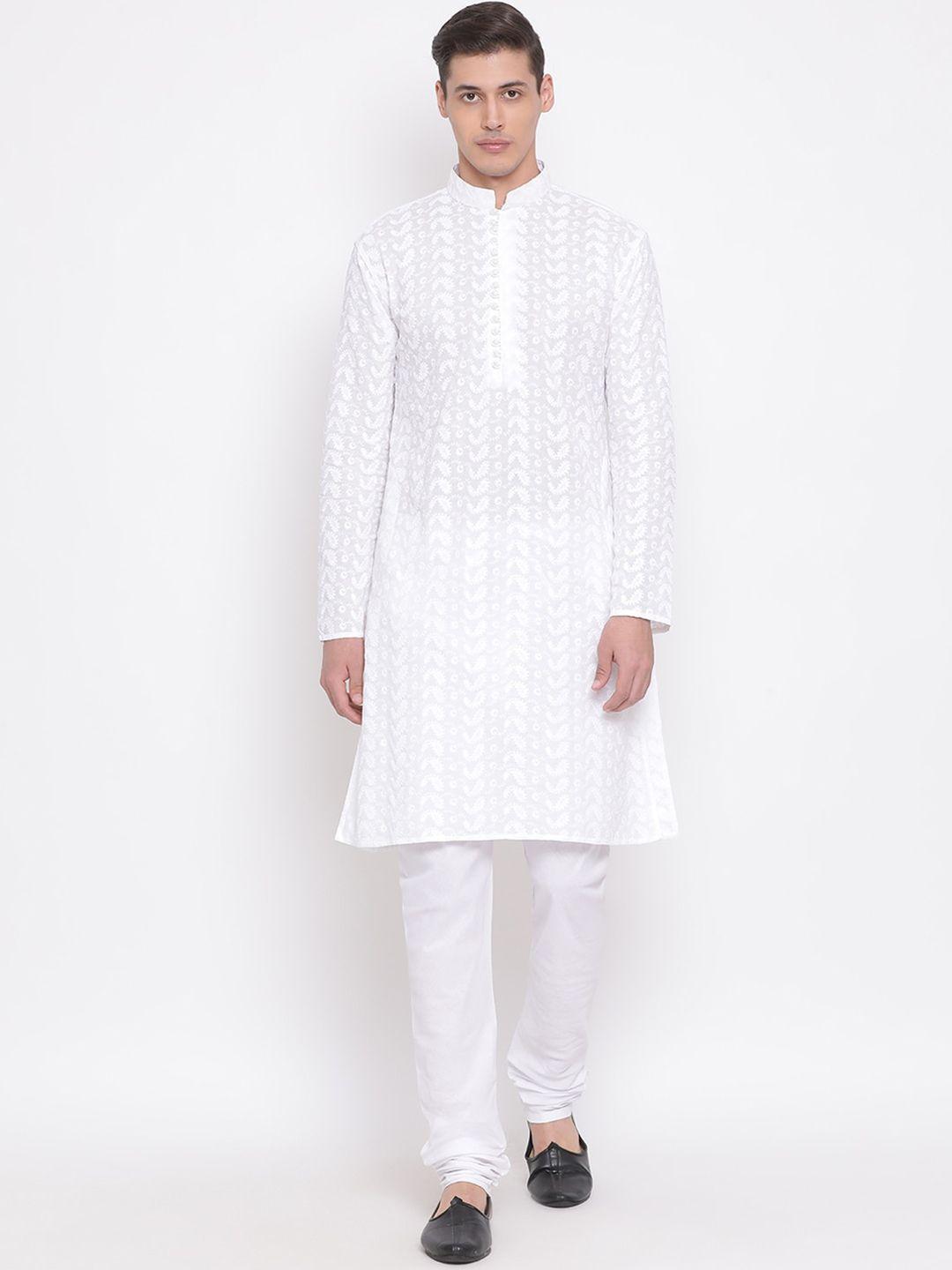 vastramay men white embroidered chikankari kurta with pyjamas