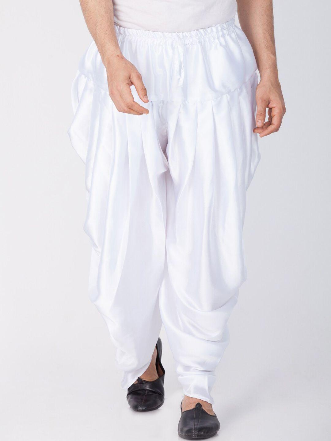 vastramay men white solid cowl dhoti pants