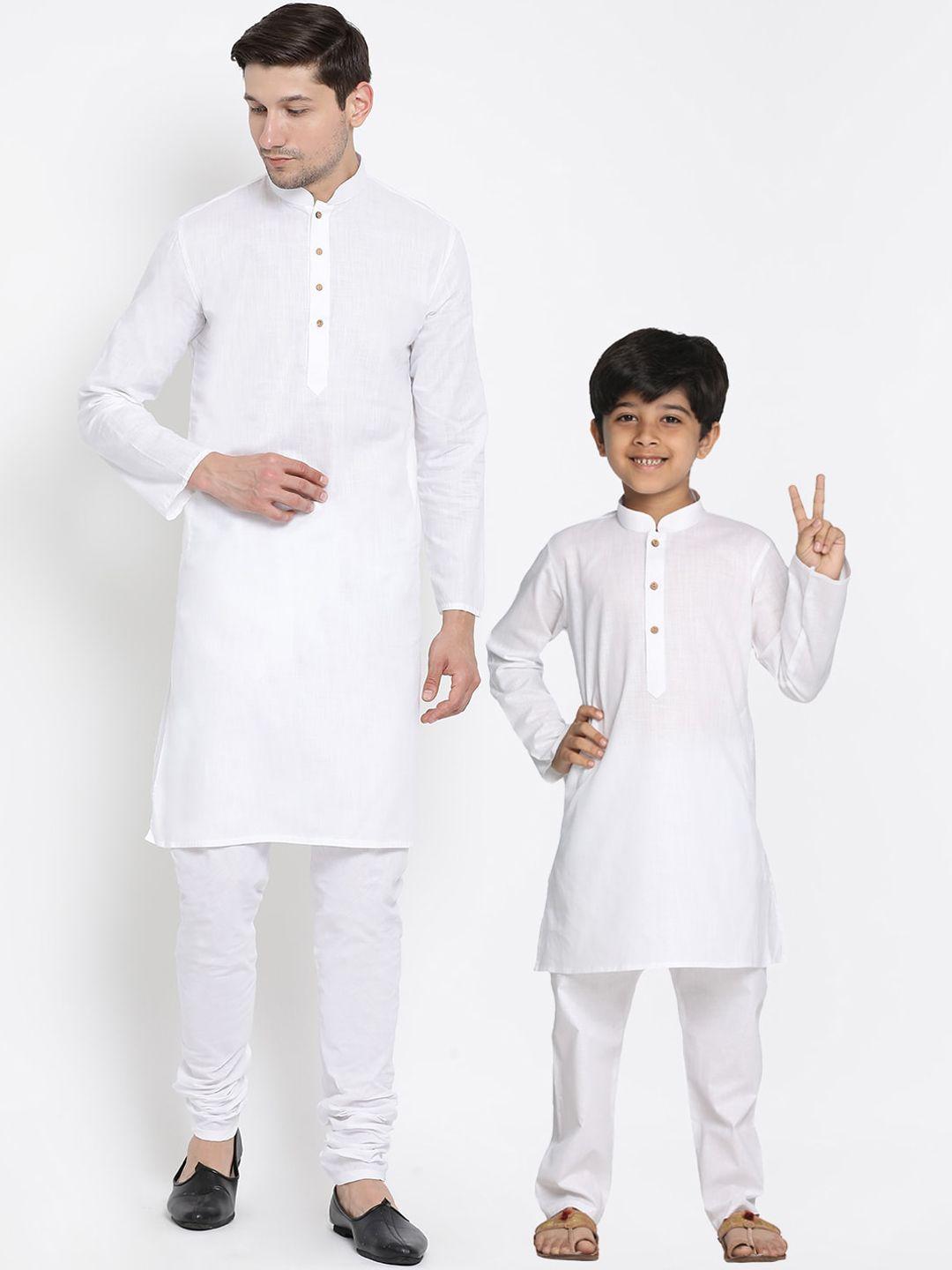 vastramay men white solid kurta with churidar