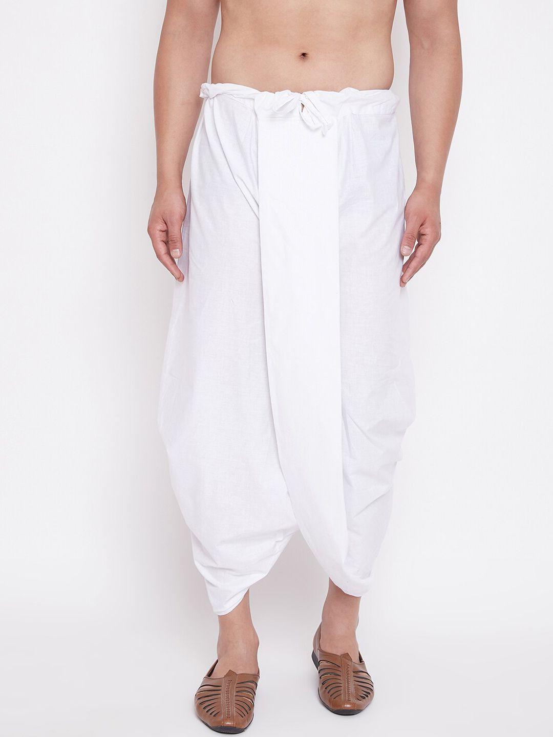 vastramay men white solid pure cotton dhoti pants