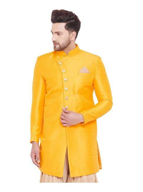 vastramay mustard  comfort fit sherwani