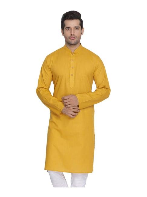 vastramay mustard cotton linen straight fit kurta