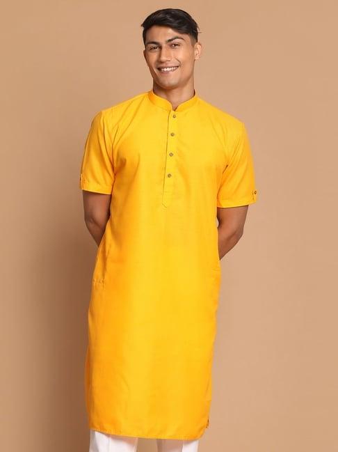 vastramay mustard regular fit kurta