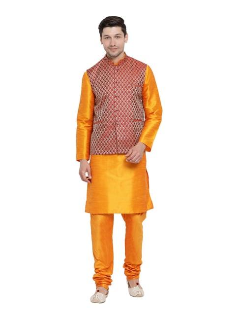 vastramay mustard straight fit kurta churidar with jacket