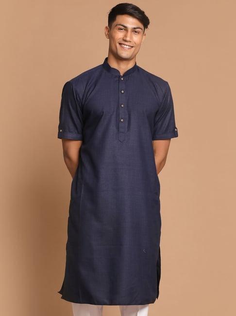 vastramay navy regular fit kurta