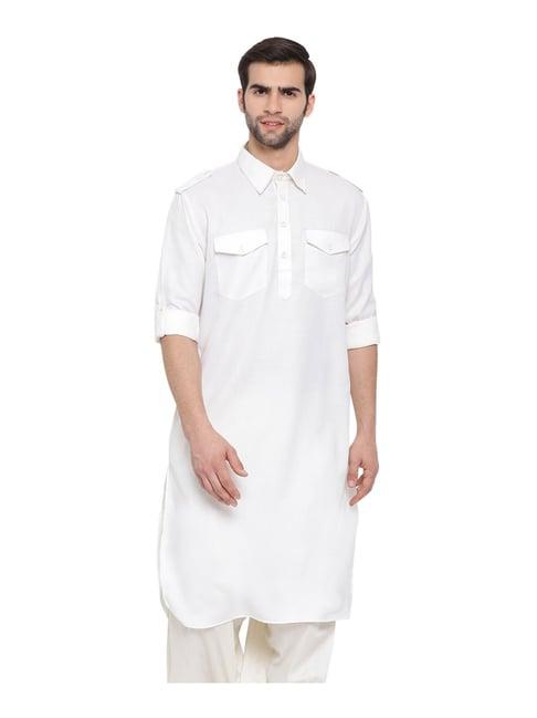 vastramay off white cotton regular fit pathani kurta