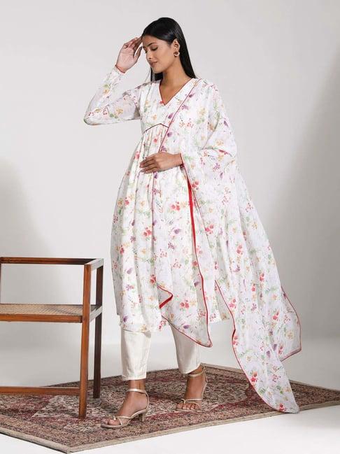 vastramay off-white printed kurta pant set