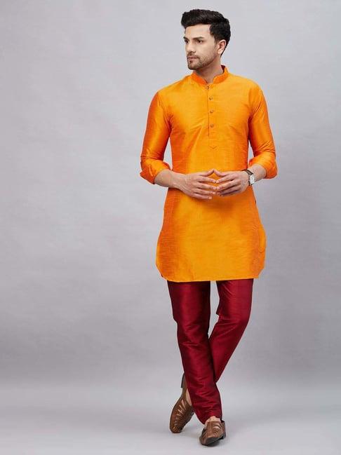 vastramay orange & maroon regular fit kurta bottom set