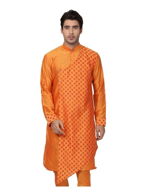 vastramay orange cotton regular fit printed kurta