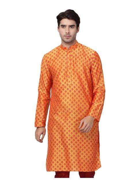 vastramay orange cotton straight fit printed kurta