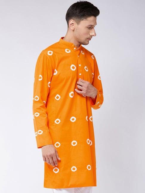 vastramay orange cotton straight fit printed kurtas