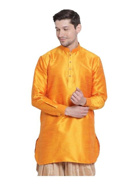 vastramay orange regular fit self pattern short kurta