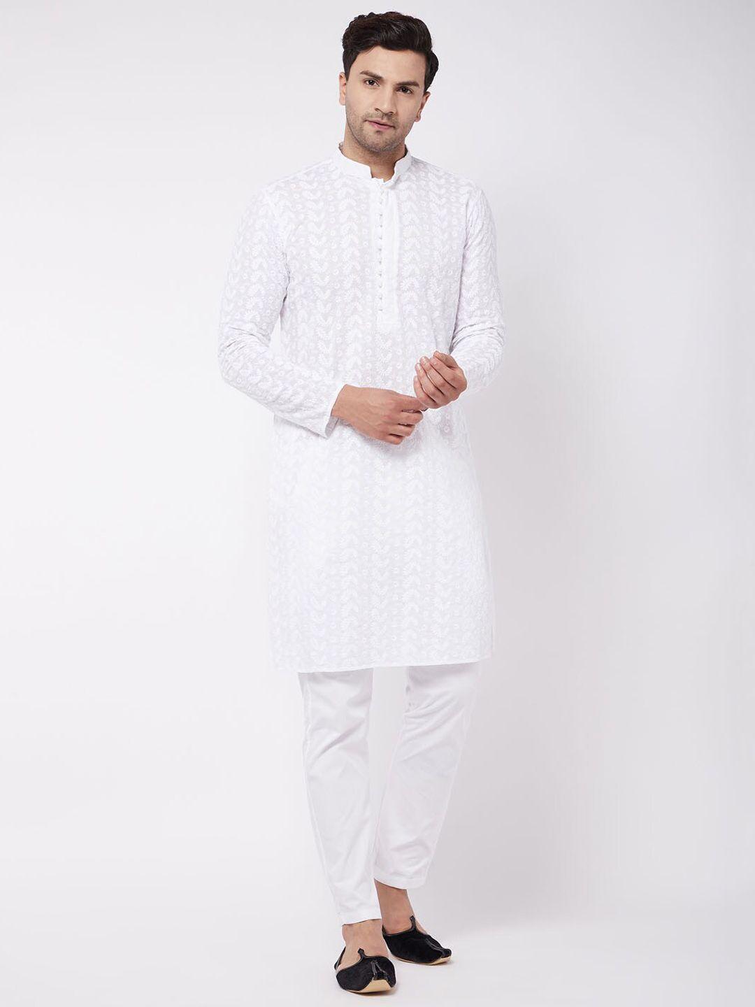 vastramay paisley embroidered chikankari pure cotton kurta with pyjamas