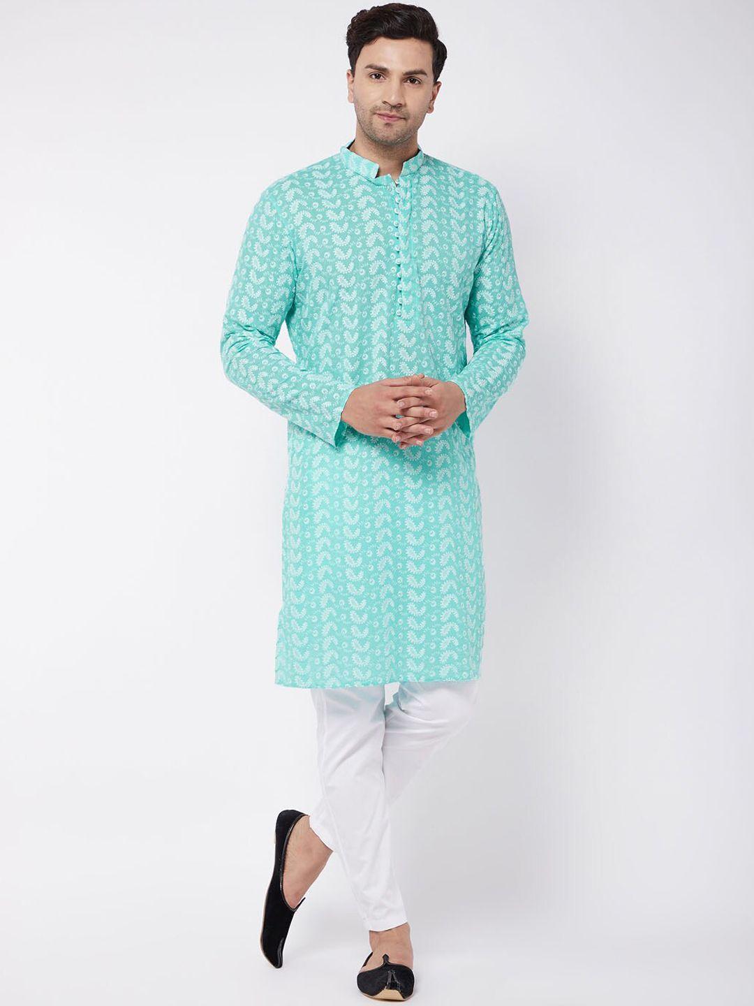 vastramay paisley embroidered chikankari pure cotton kurta with pyjamas