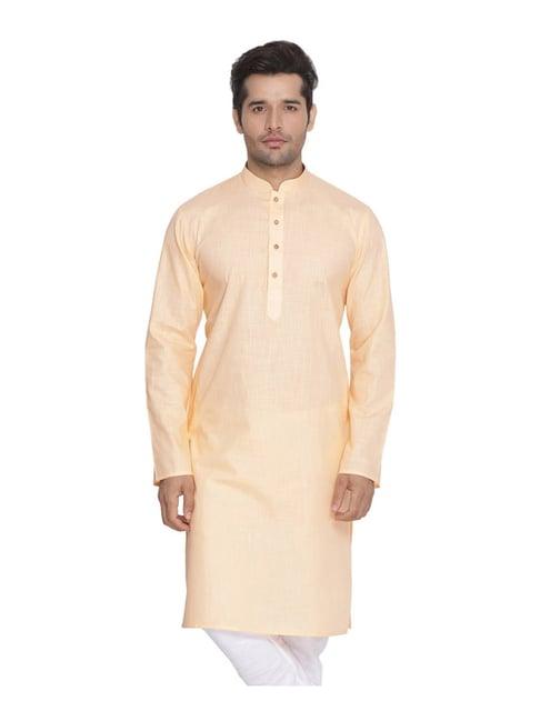 vastramay peach cotton linen straight fit kurta