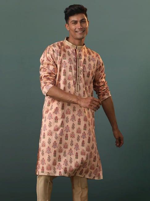 vastramay peach regular fit floral print kurta