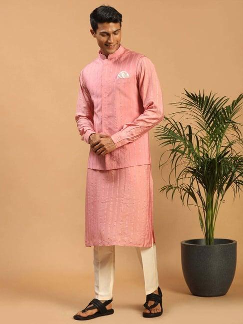 vastramay pink & beige regular fit embellished kurta bottom set