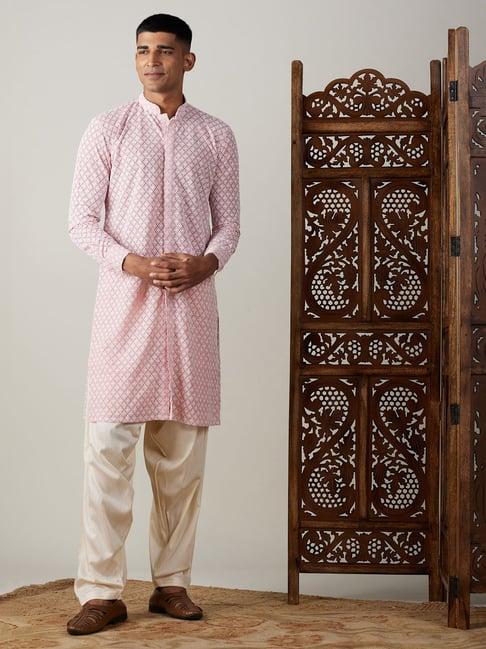 vastramay pink & cream regular fit embroidered kurta & patiala set