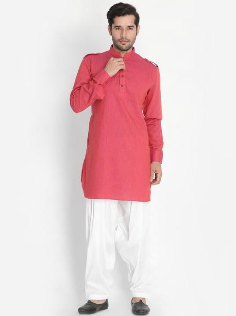 vastramay pink & white relaxed fit kurta set