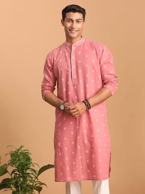 vastramay pink cotton regular fit printed kurta