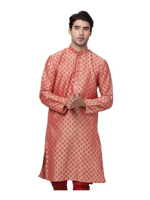 vastramay pink cotton straight fit printed kurta