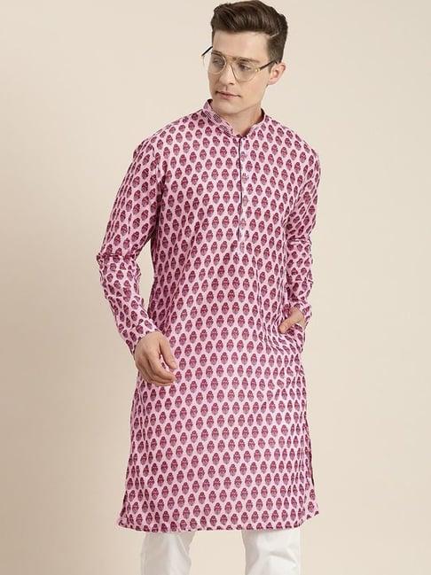 vastramay pink cotton straight fit printed kurtas