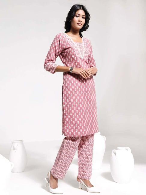 vastramay pink printed kurta pant set