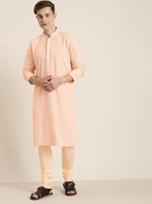 vastramay pink regular fit embroidered kurta bottom set