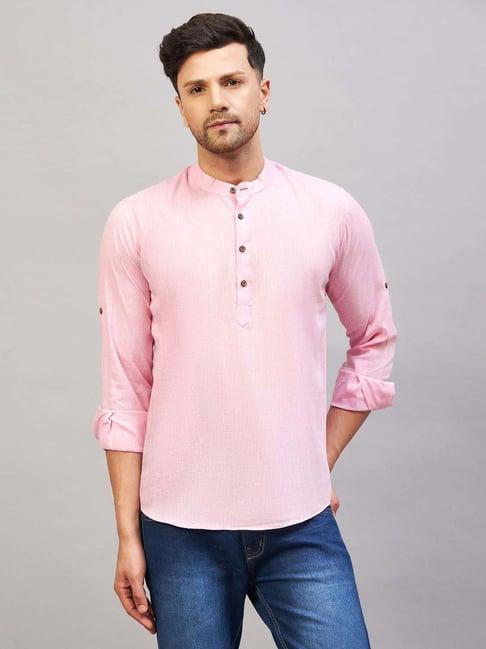 vastramay pink regular fit texture short kurta