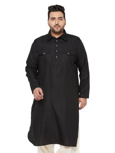 vastramay plus men's black cotton blend kurta - 6xl_vplusmpt003bl_52