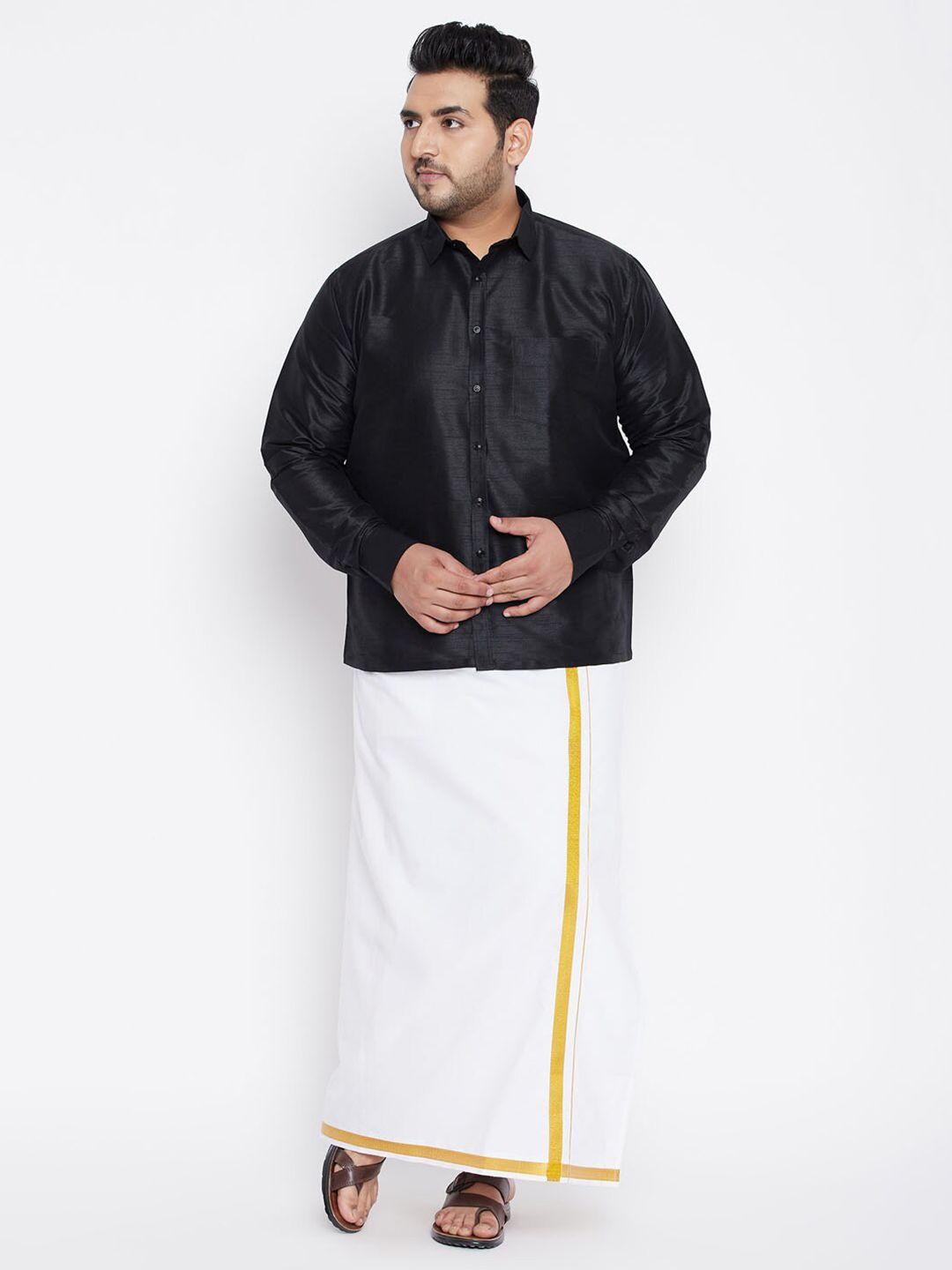 vastramay plus men black & white shirt with dhoti