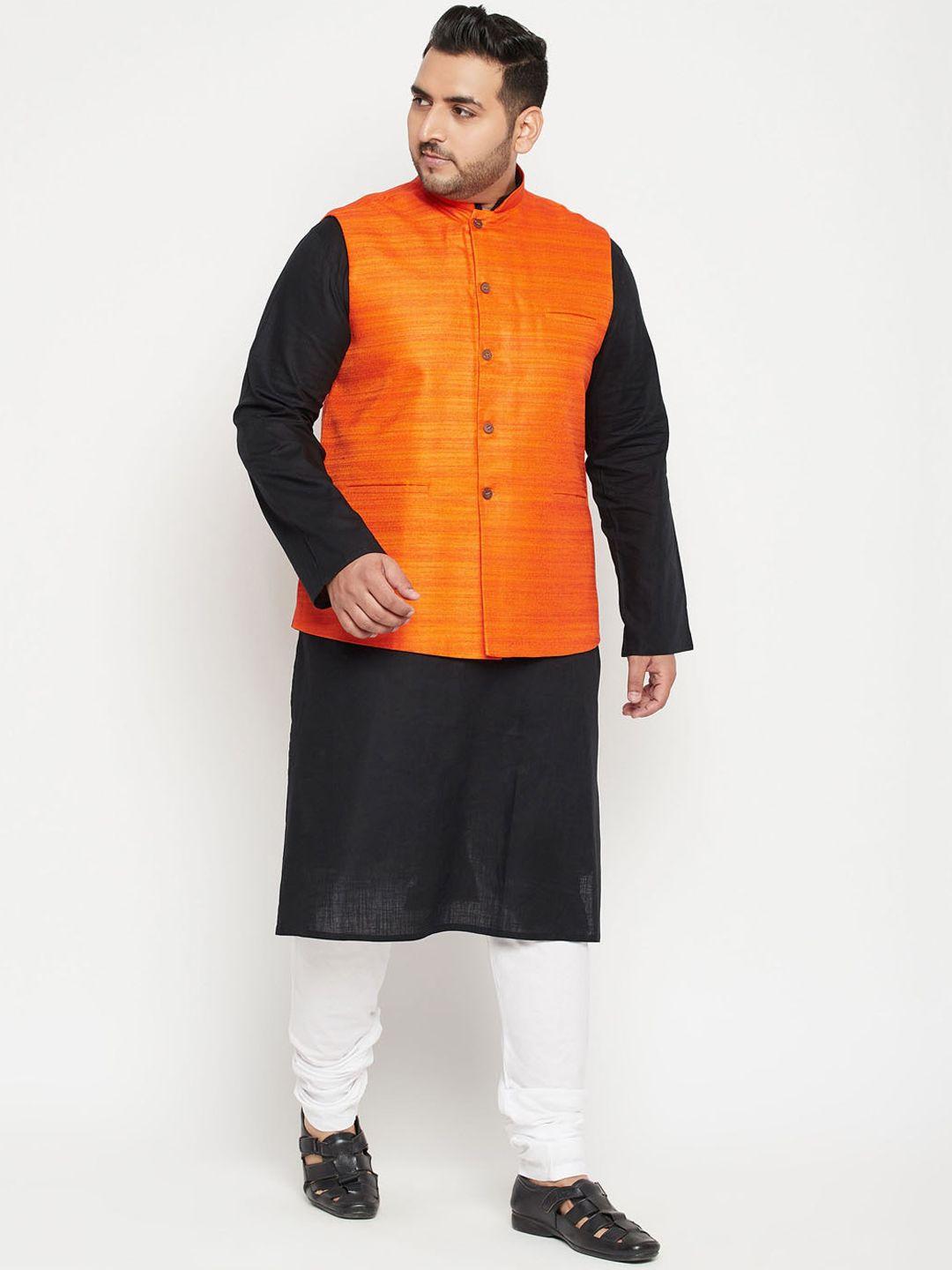 vastramay plus men black pleated kurta with pyjamas