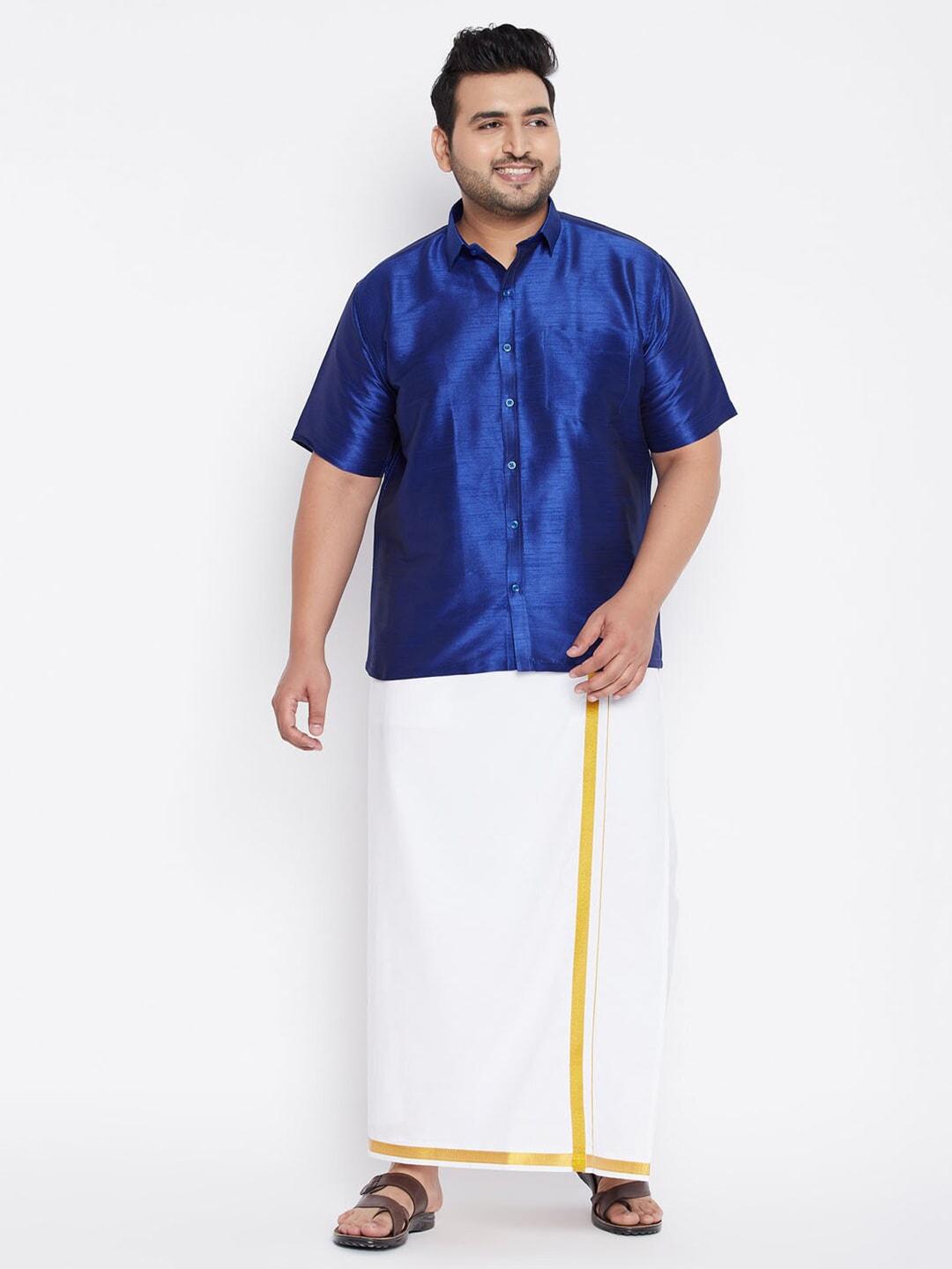 vastramay plus men blue & white shirt with dhoti