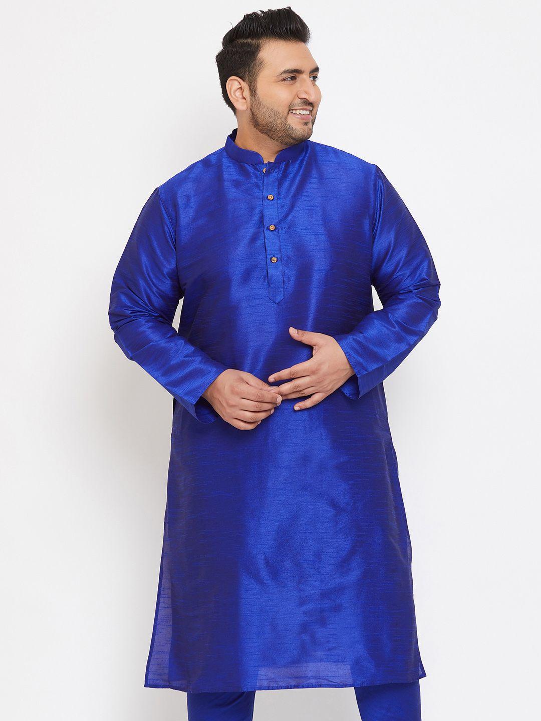 vastramay plus men blue silk blend kurta