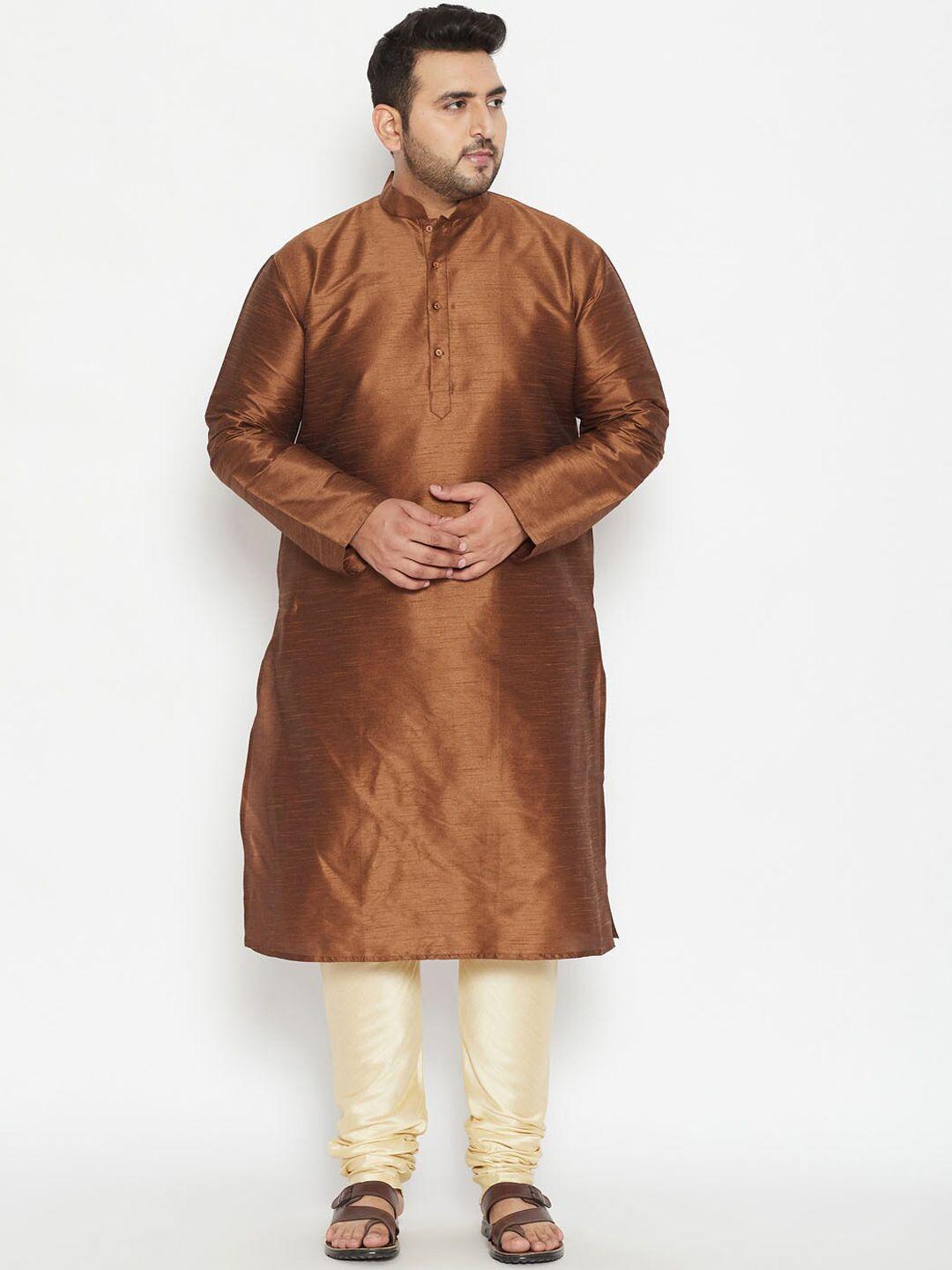 vastramay plus men coffee brown regular kurta with churidar