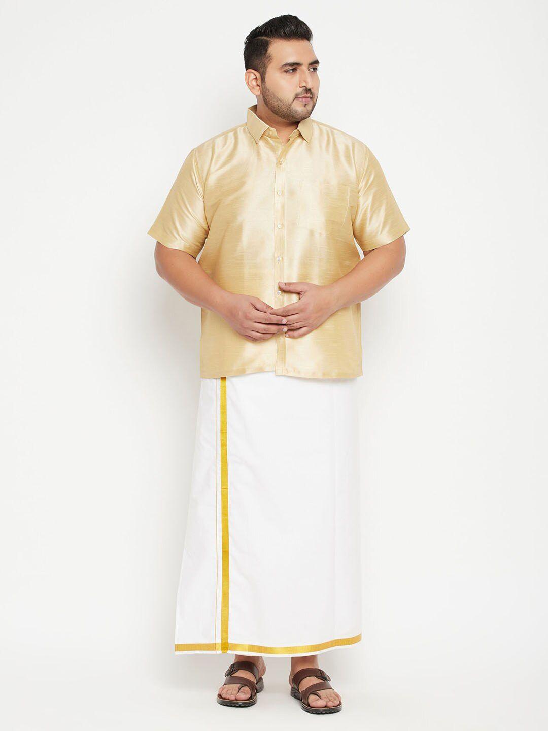 vastramay plus men gold & cream-coloured shirt with dhoti pants