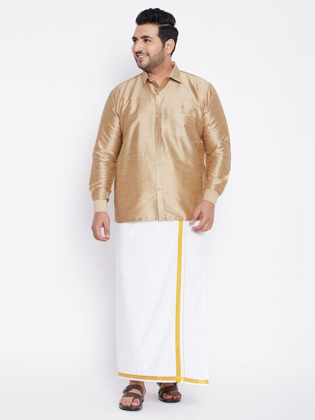 vastramay plus men gold-coloured & white shirt with dhoti