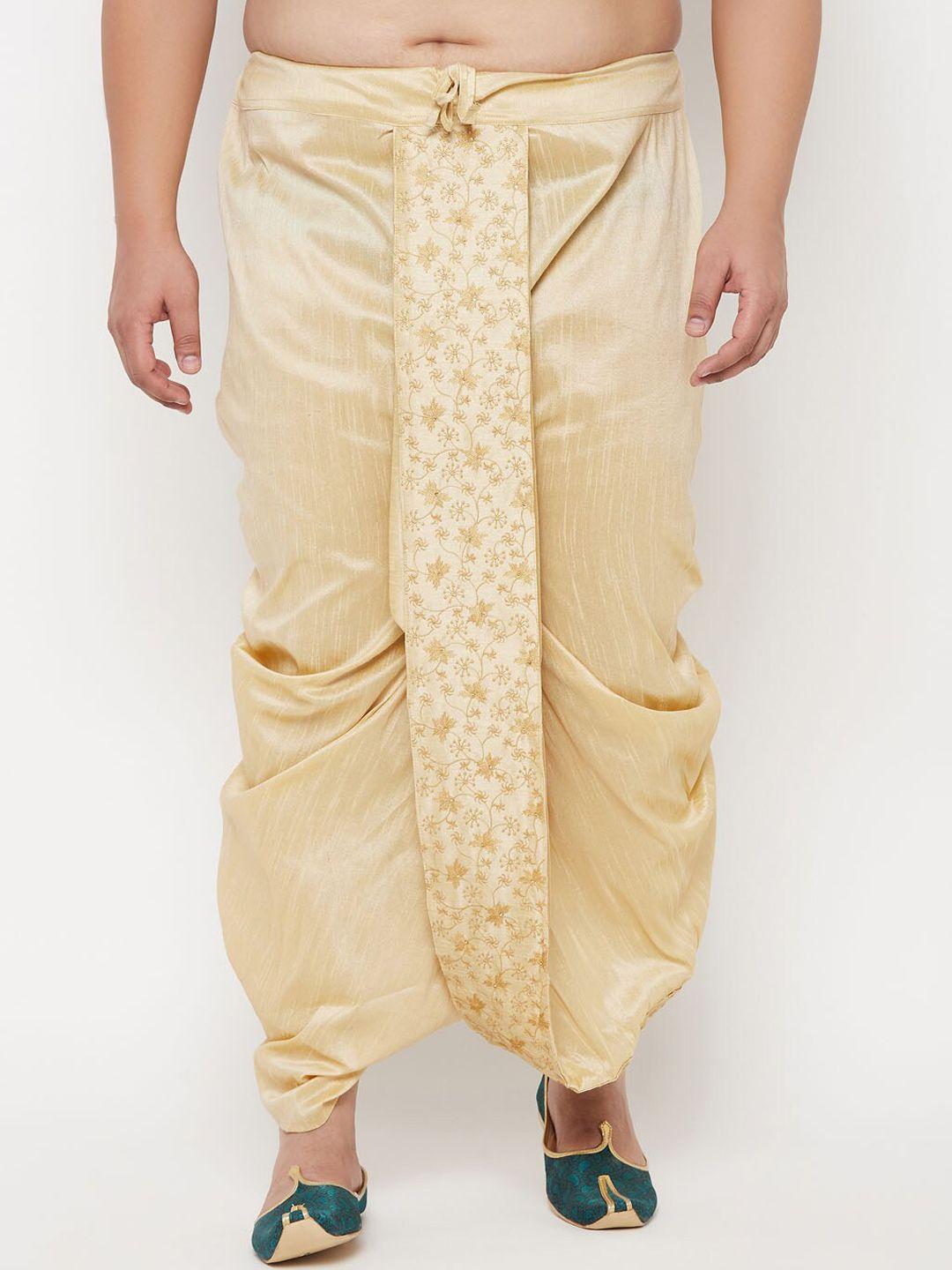 vastramay plus men gold-coloured embroidered dhoti pants