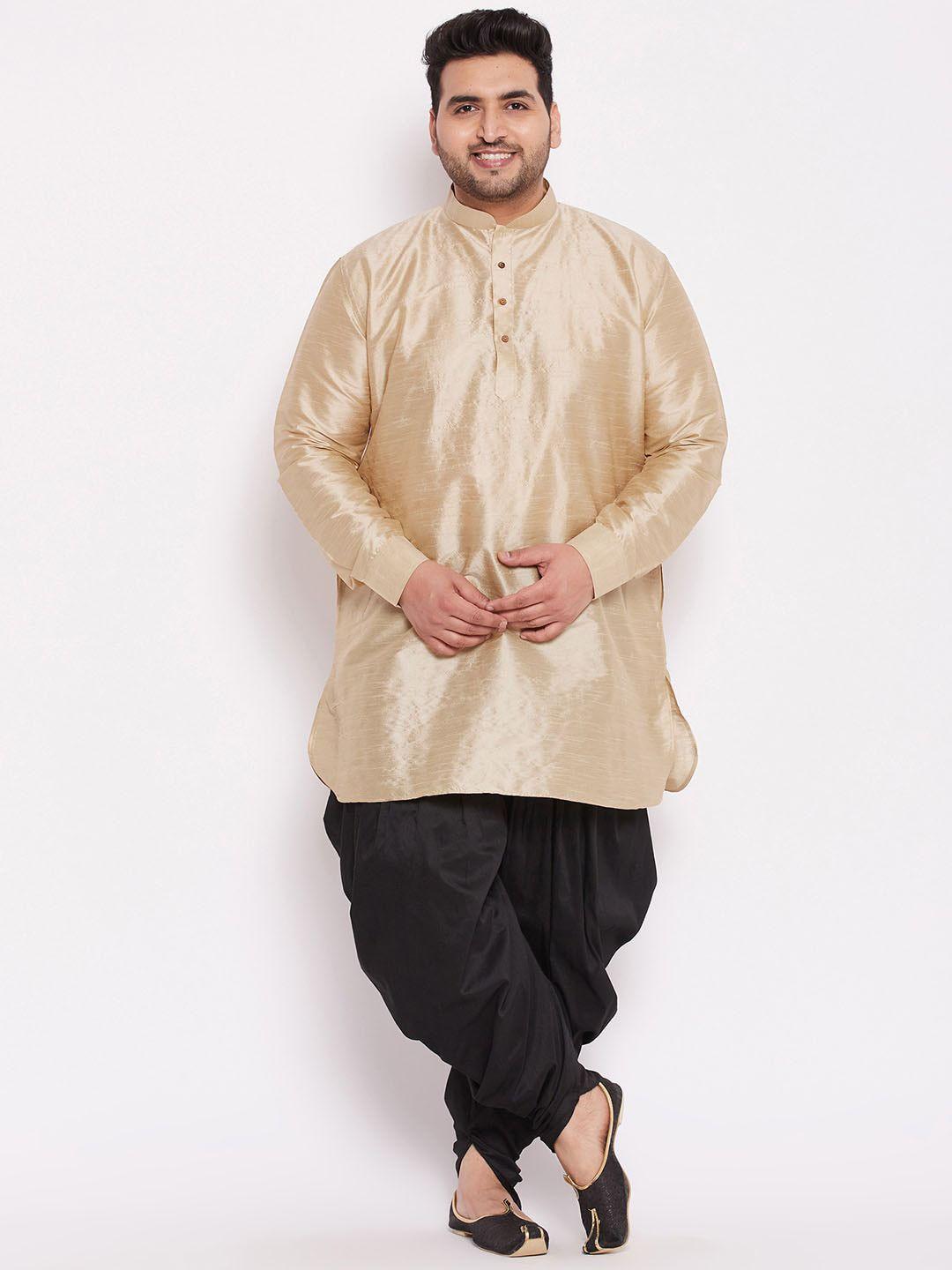 vastramay plus men gold-toned kurta with dhoti pants