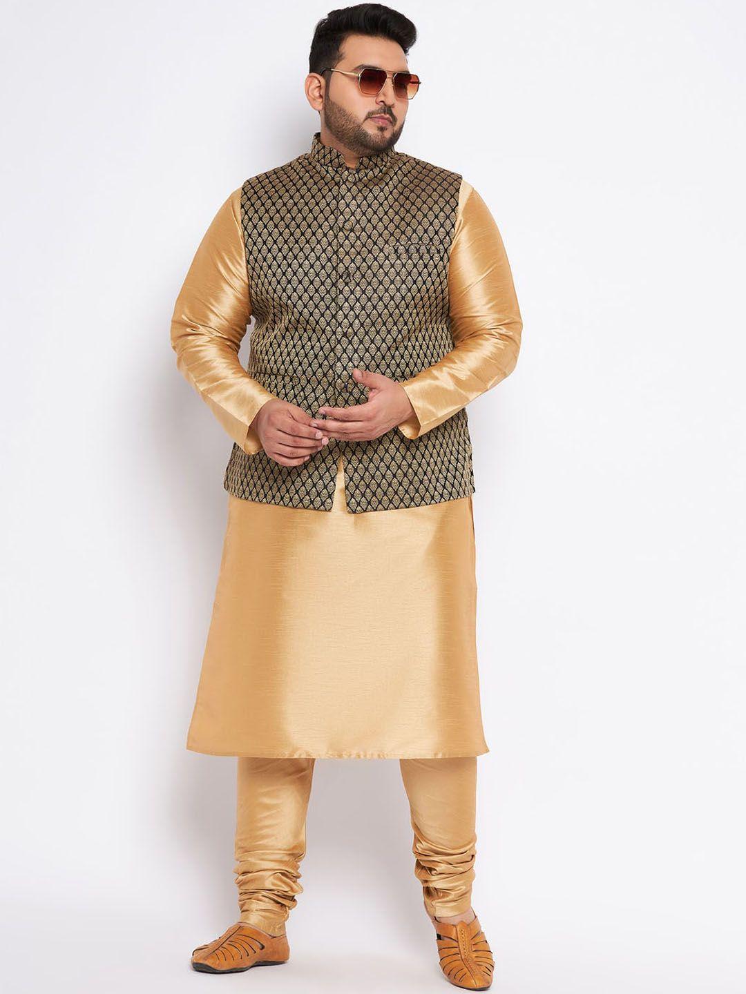 vastramay plus men gold-toned regular kurta with churidar