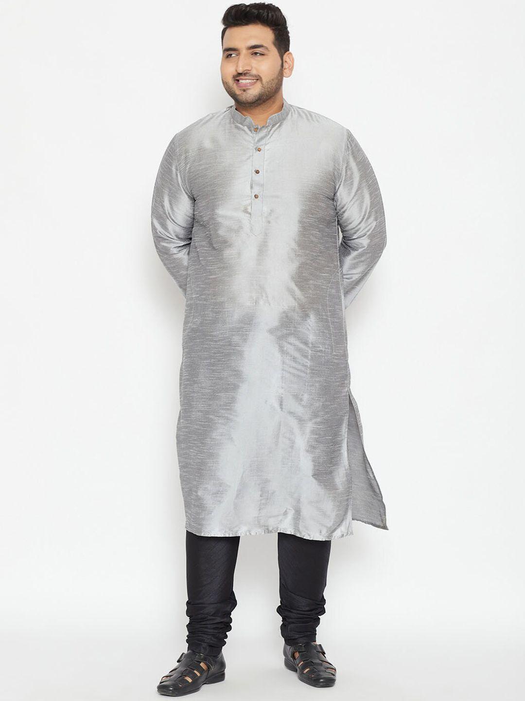 vastramay plus men grey solid kurta with pyjamas