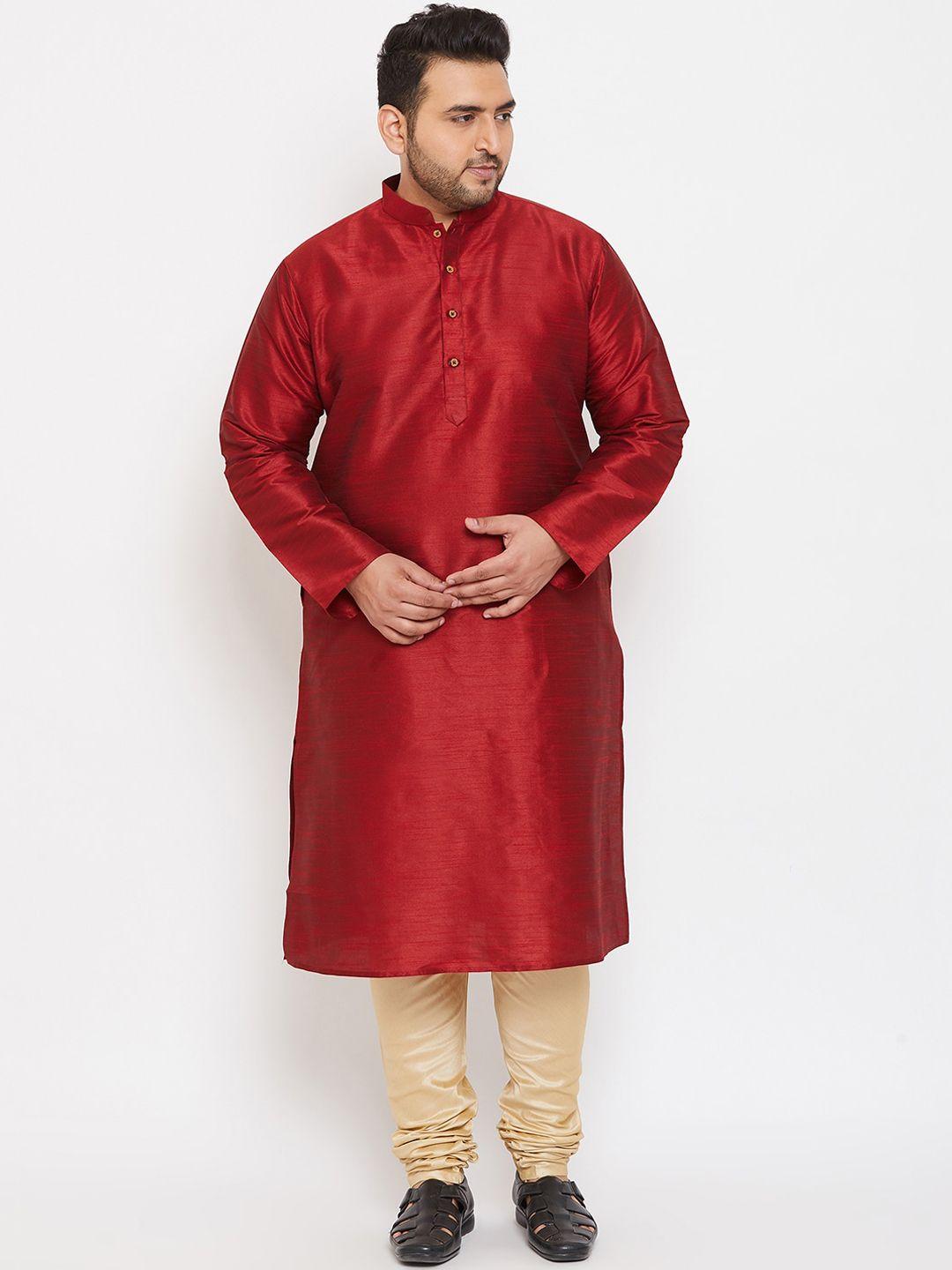 vastramay plus men maroon & beige ethnic kurta with pyjamas