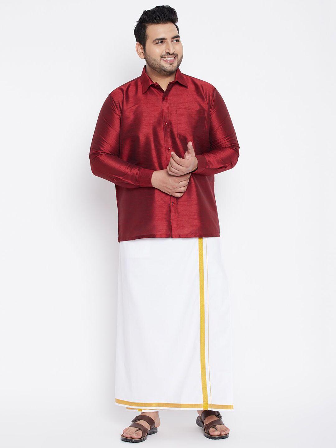 vastramay plus men maroon & white shirt with dhoti