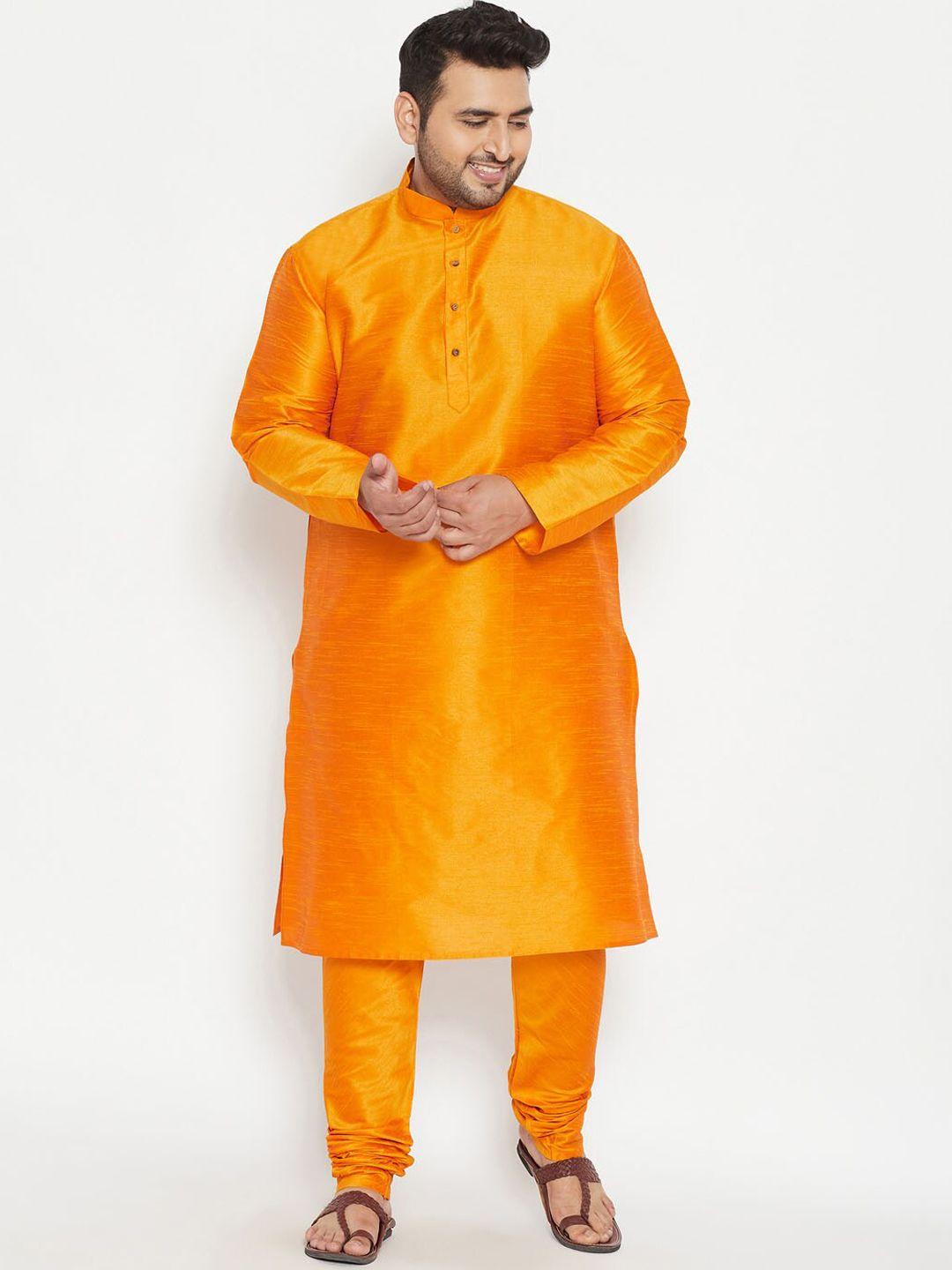 vastramay plus men orange kurta with churidar