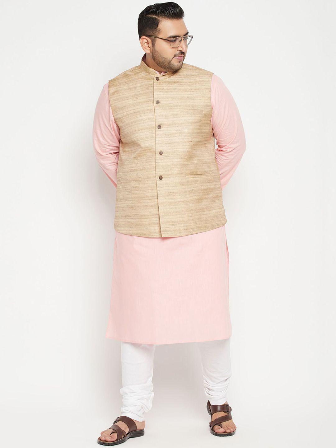vastramay plus men pink regular kurta with pyjamas